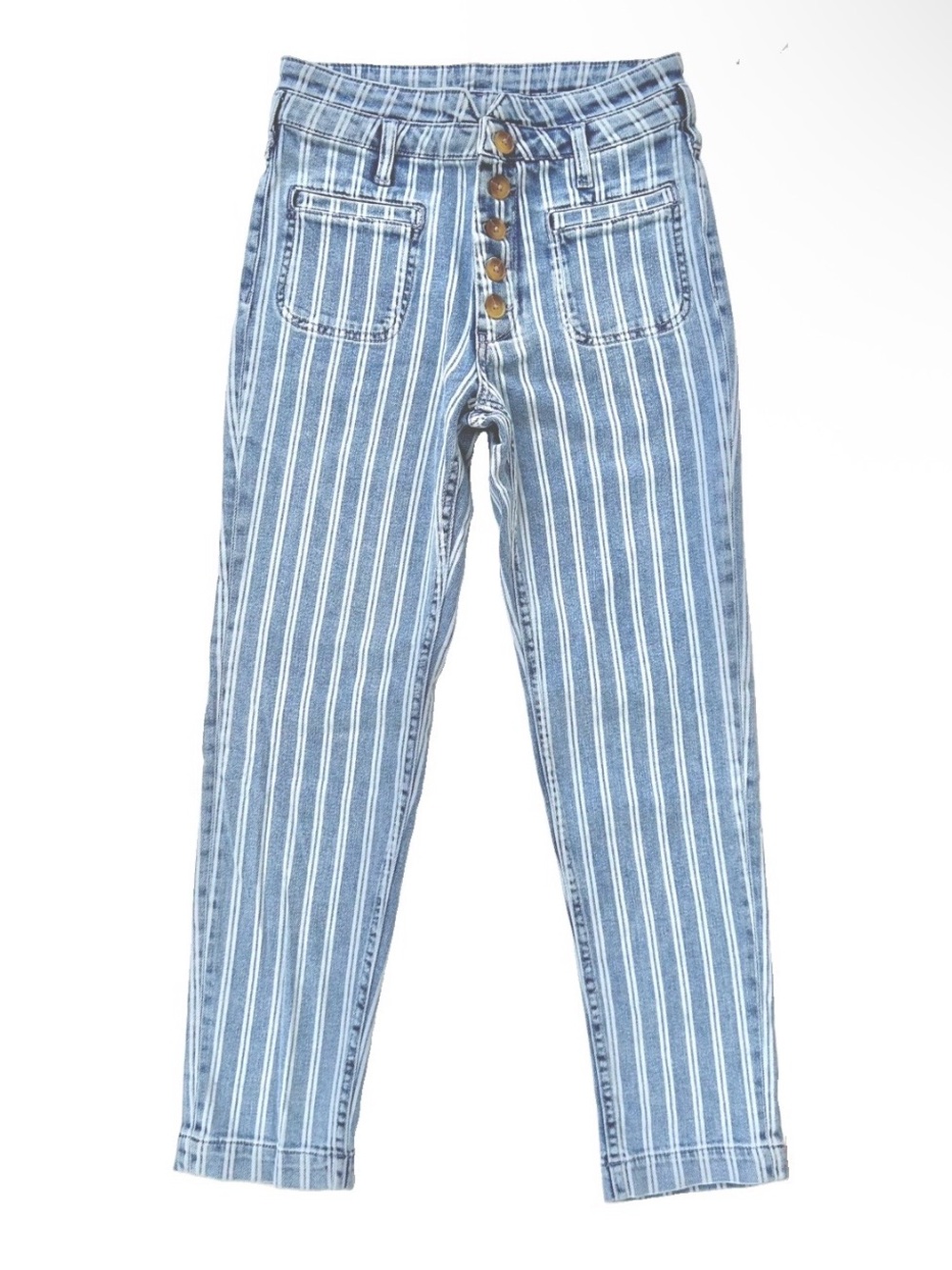 Anthropologie Pilcro High Rise Blue Acid Wash Striped Slim Jeans NWT Size 26